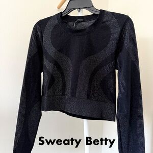 🍉Sweaty Betty Gold Shimmering Black Sweatshirt Cropped Top Running